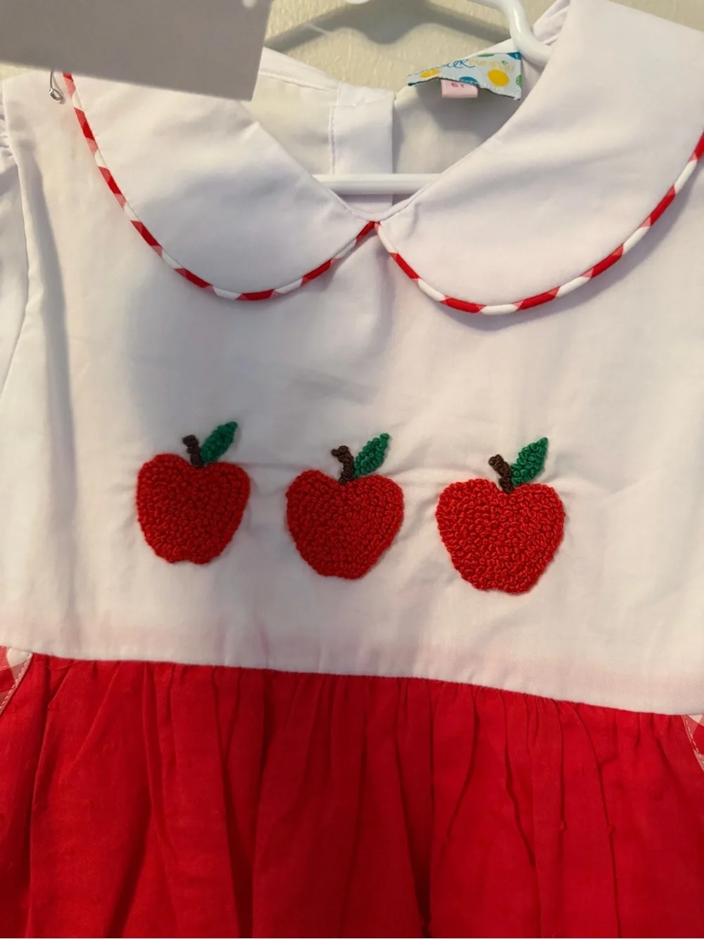 Sugar Dumplin Kids Red & White Apple Appliqué Dress
